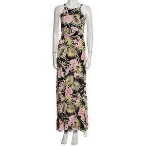 For Love & Lemons Resort Palm Floral Pink And Black Open Back Maxi Dress Size L‎